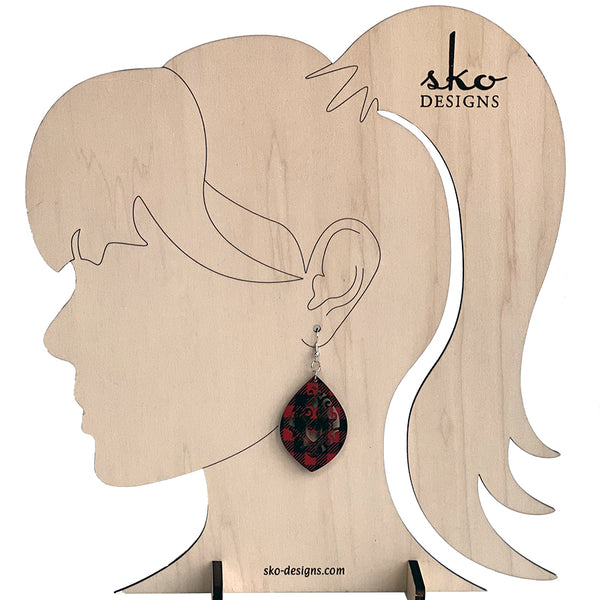 Buffalo Plaid Pointed Oval Earrings - Lightweight Laser Cut Statement Jewelry