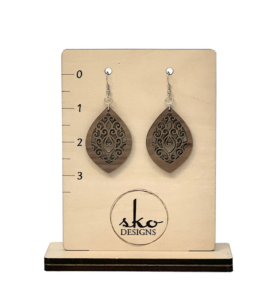 Handcrafted Walnut Wood Pointed Oval Earrings - Lightweight Statement Jewelry
