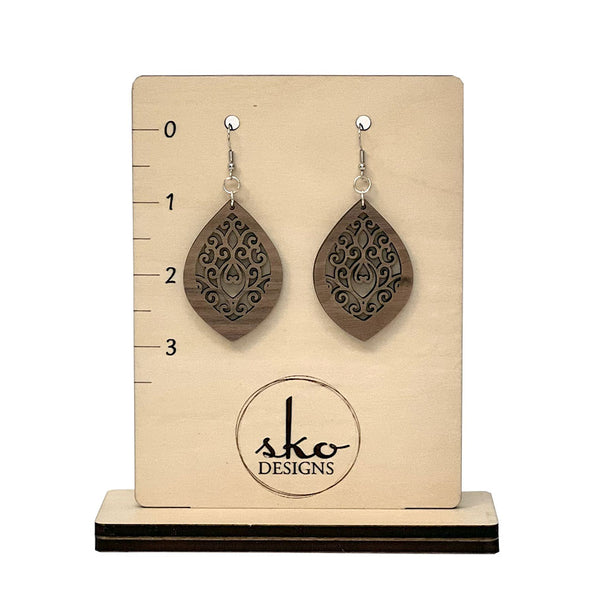Handcrafted Walnut Wood Pointed Oval Earrings - Lightweight Statement Jewelry