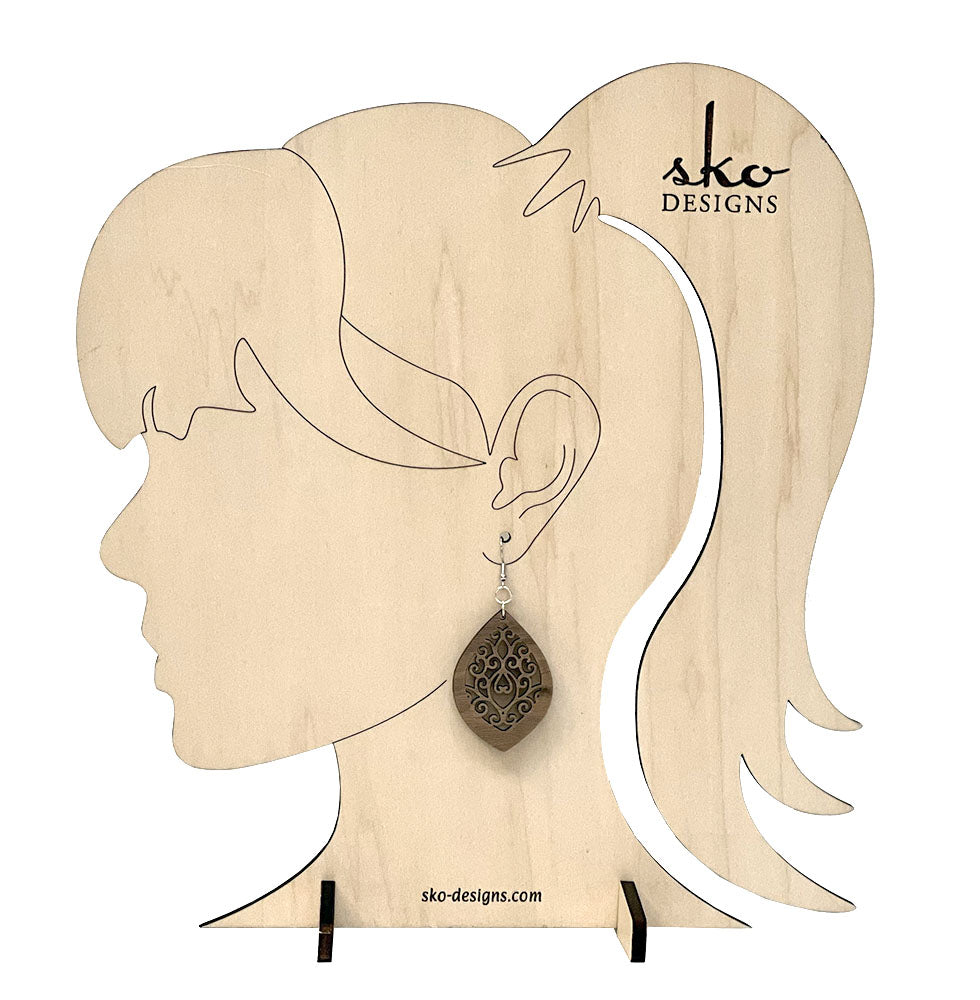 Handcrafted Walnut Wood Pointed Oval Earrings - Lightweight Statement Jewelry