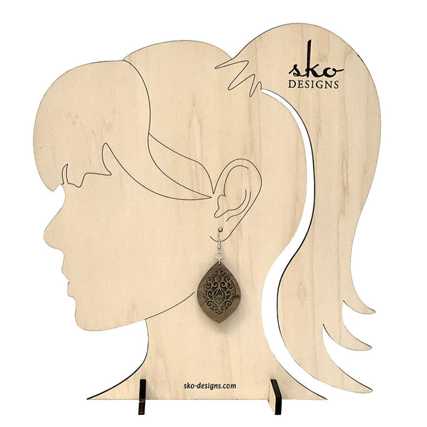 Handcrafted Walnut Wood Pointed Oval Earrings - Lightweight Statement Jewelry