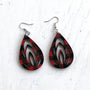 Buffalo Plaid Teardrop Lotus Earrings - Lightweight Laser Cut Wood Jewelry