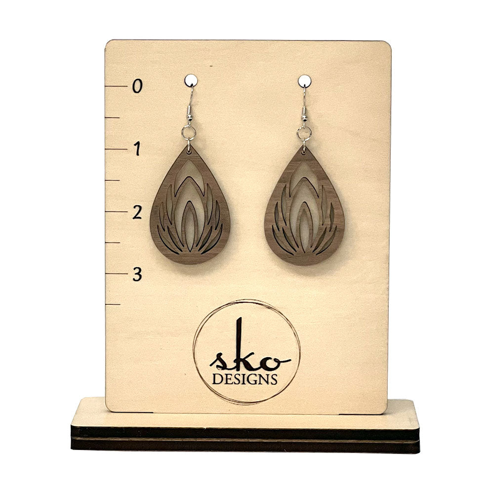 Handcrafted Walnut Teardrop Lotus Earrings - Lightweight Wood Statement Jewelry