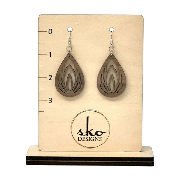 Handcrafted Walnut Teardrop Lotus Earrings - Lightweight Wood Statement Jewelry