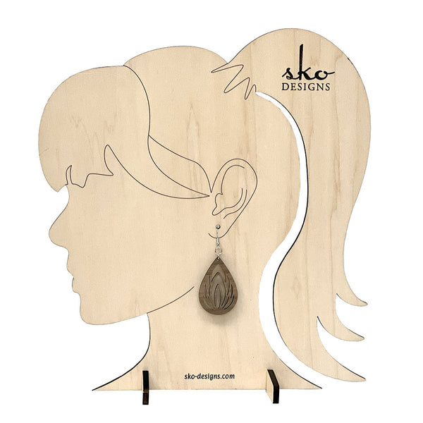 Handcrafted Walnut Teardrop Lotus Earrings - Lightweight Wood Statement Jewelry