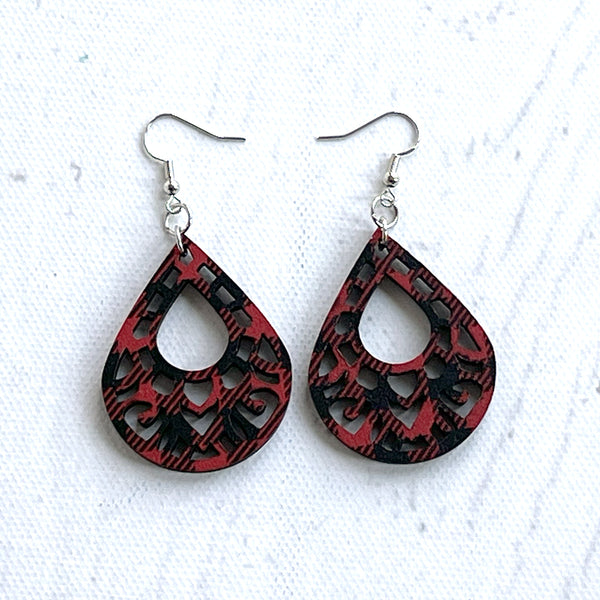 Buffalo Plaid Teardrop Earrings - Lightweight Laser Cut Design