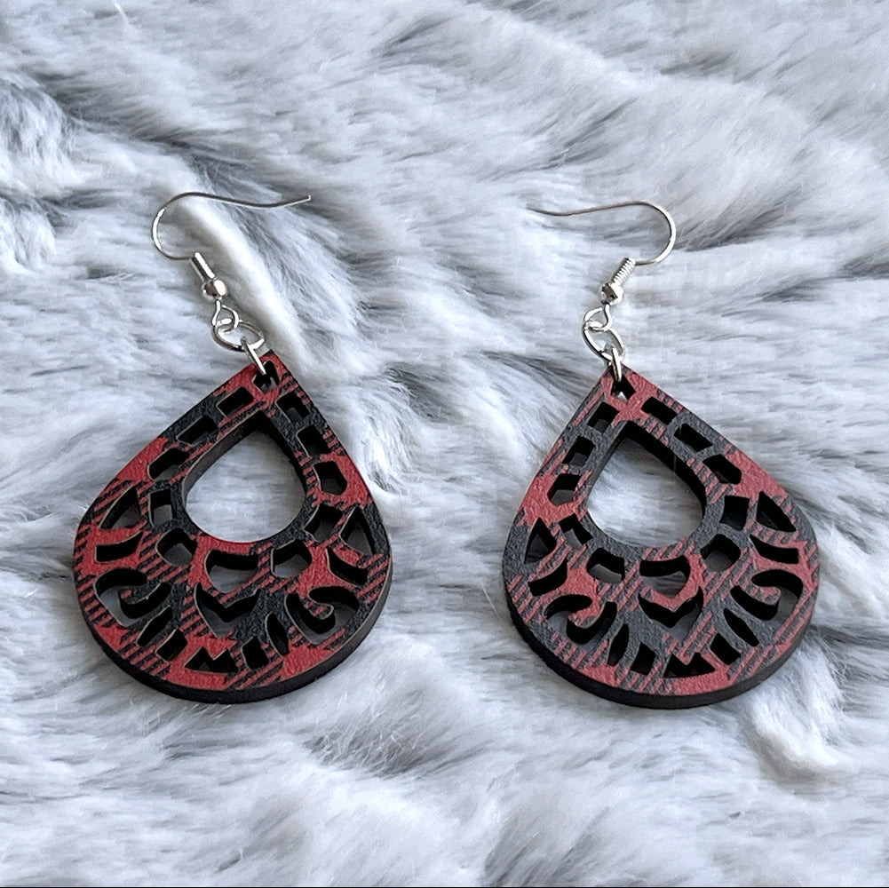 Buffalo Plaid Teardrop Earrings - Lightweight Laser Cut Design