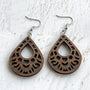 Walnut Teardrop Earrings - Lightweight Wood Jewelry with Intricate Cutout Design