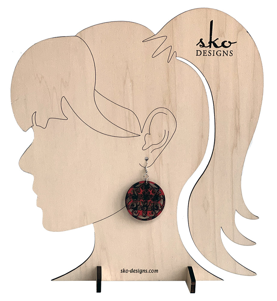 Buffalo Plaid Round Earrings - Lightweight Laser Cut Design Jewelry