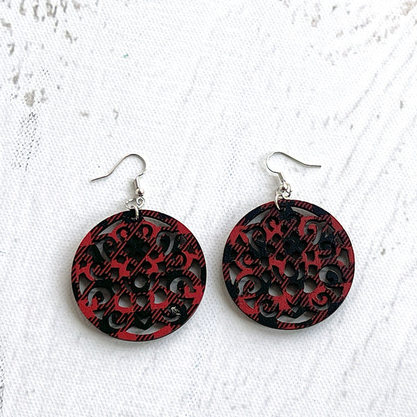 Buffalo Plaid Round Earrings - Lightweight Laser Cut Design Jewelry