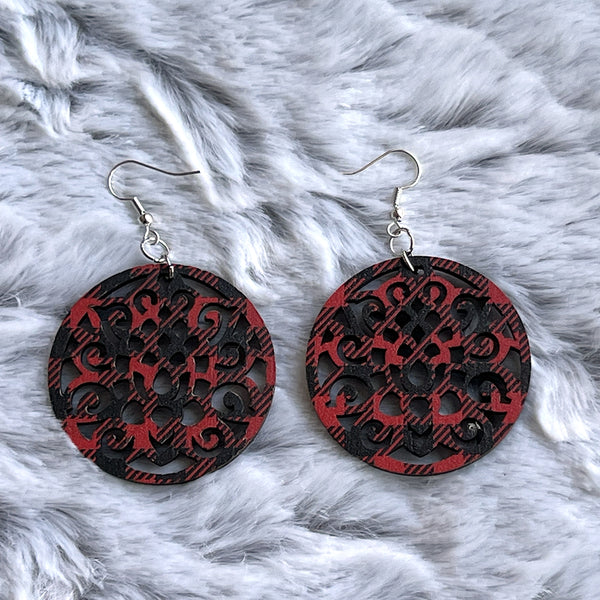 Buffalo Plaid Round Earrings - Lightweight Laser Cut Design Jewelry
