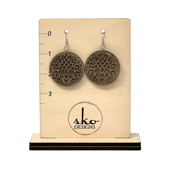 Handcrafted Walnut Wood Earrings - Lightweight Round Design with Intricate Cutouts