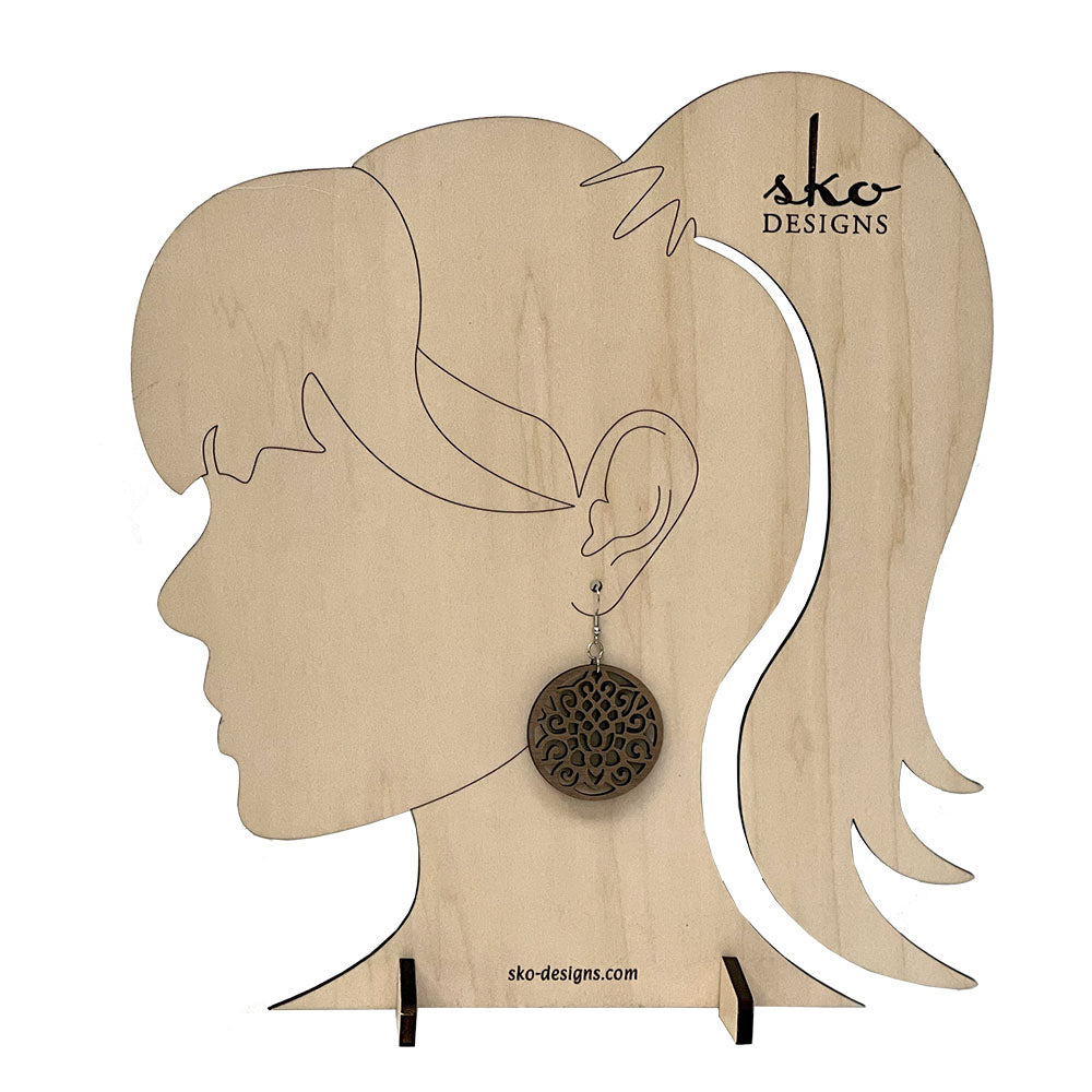 Handcrafted Walnut Wood Earrings - Lightweight Round Design with Intricate Cutouts