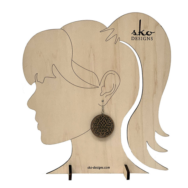 Handcrafted Walnut Wood Earrings - Lightweight Round Design with Intricate Cutouts