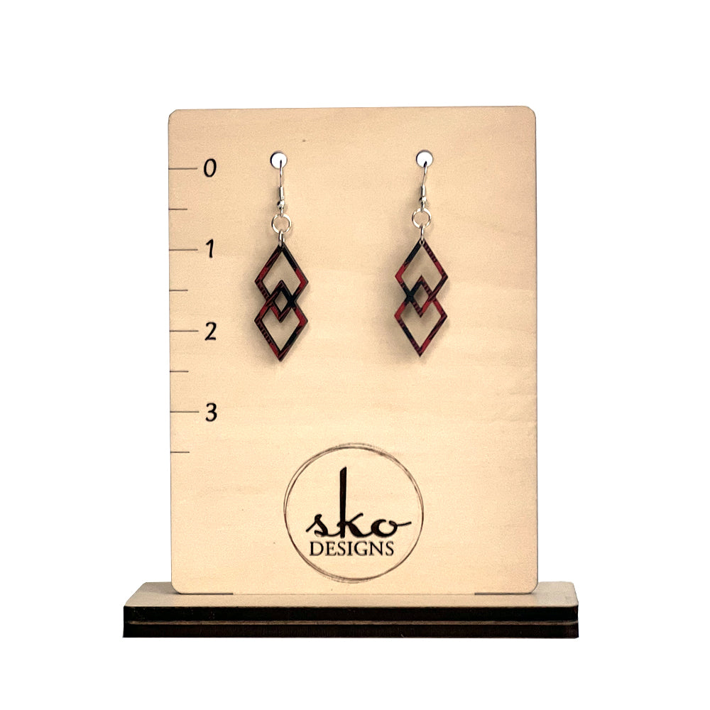 Buffalo Plaid Double Diamond Earrings - Lightweight Laser Cut Wood Jewelry
