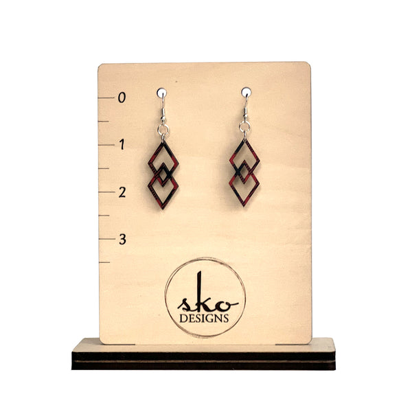Buffalo Plaid Double Diamond Earrings - Lightweight Laser Cut Wood Jewelry