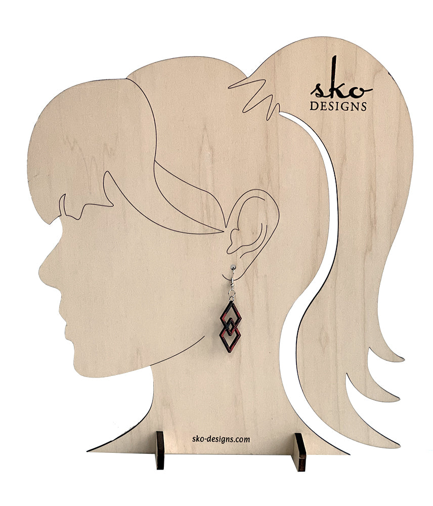 Buffalo Plaid Double Diamond Earrings - Lightweight Laser Cut Wood Jewelry