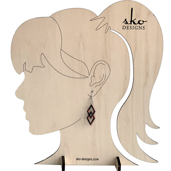 Buffalo Plaid Double Diamond Earrings - Lightweight Laser Cut Wood Jewelry