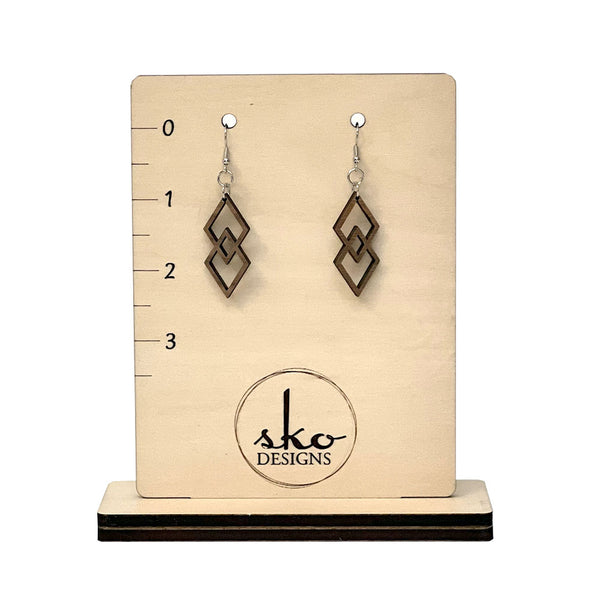 Double Diamond Walnut Wood Earrings - Lightweight Statement Jewelry