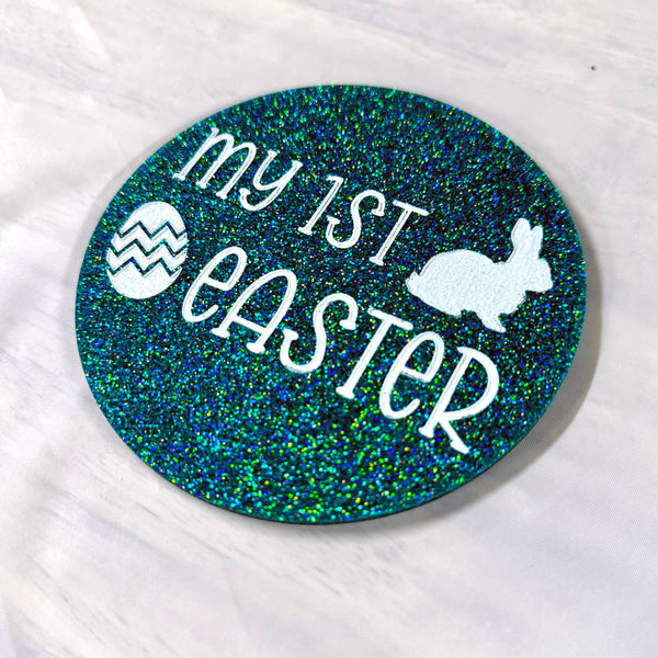 Baby's First Easter Photo Prop - Premium Teal Glitter Acrylic Circle