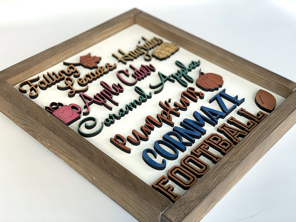 Handcrafted Fall Word Collage Wood Sign - Rustic Autumn Home Decor