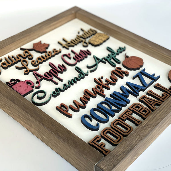 Handcrafted Fall Word Collage Wood Sign - Rustic Autumn Home Decor