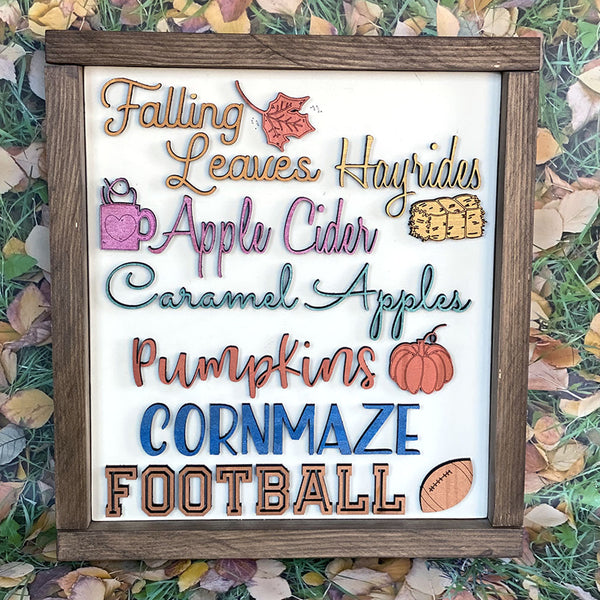 Handcrafted Fall Word Collage Wood Sign - Rustic Autumn Home Decor
