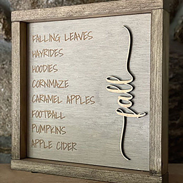 Handcrafted Fall Word Collage Wood Sign - Rustic Autumn Home Decor