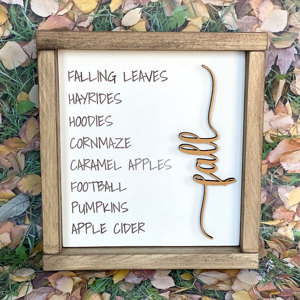Handcrafted Fall Word Collage Wood Sign - Ivory & Gold Autumn Decor