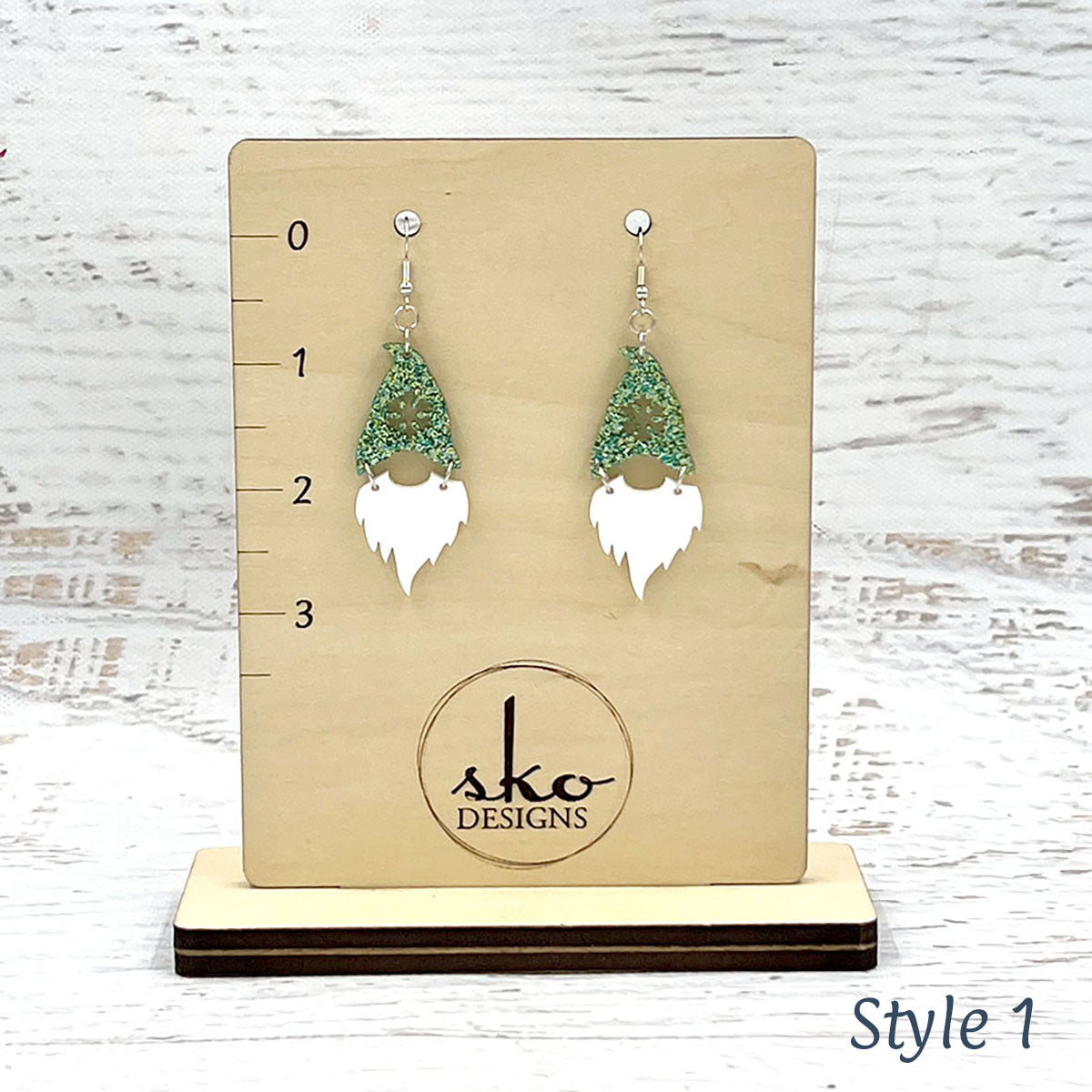 Gnome Earrings Green Glitter Style 1