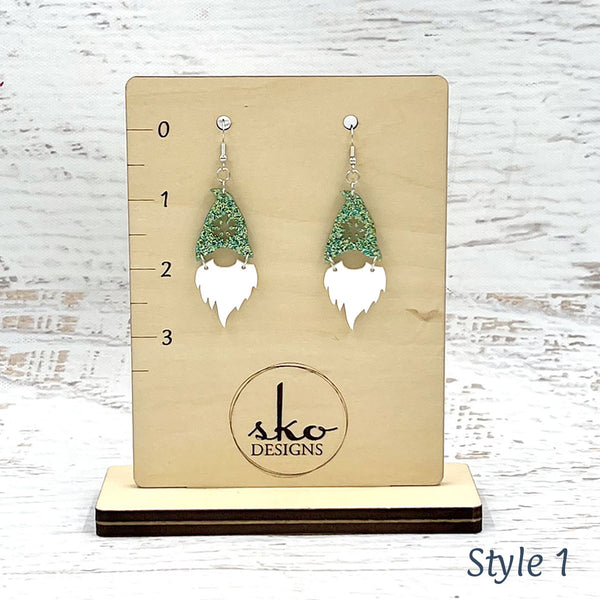 Gnome Earrings Green Glitter Style 1
