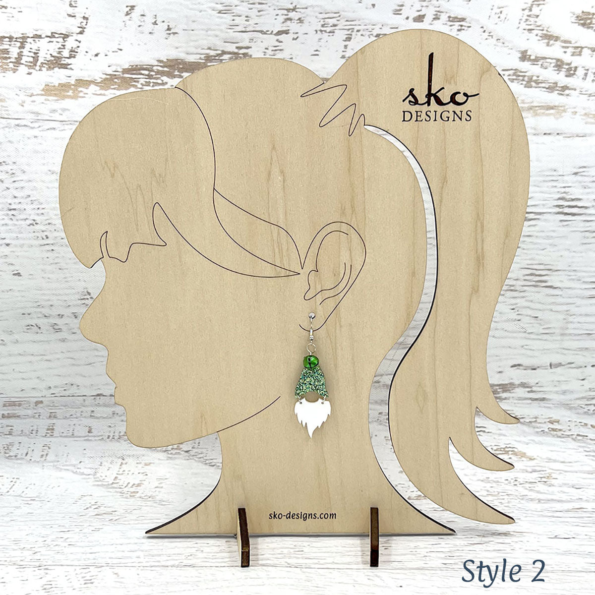 Gnome Earrings Green Glitter Style 2