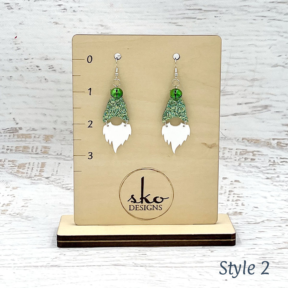 Gnome Earrings Green Glitter Style 2