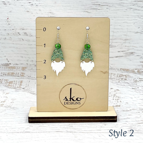 Gnome Earrings Green Glitter Style 2