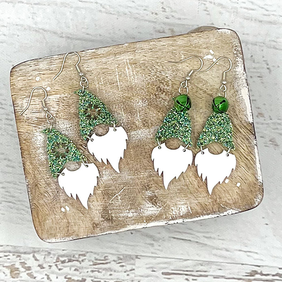 Gnome Earrings Green Glitter Style 1 & 2