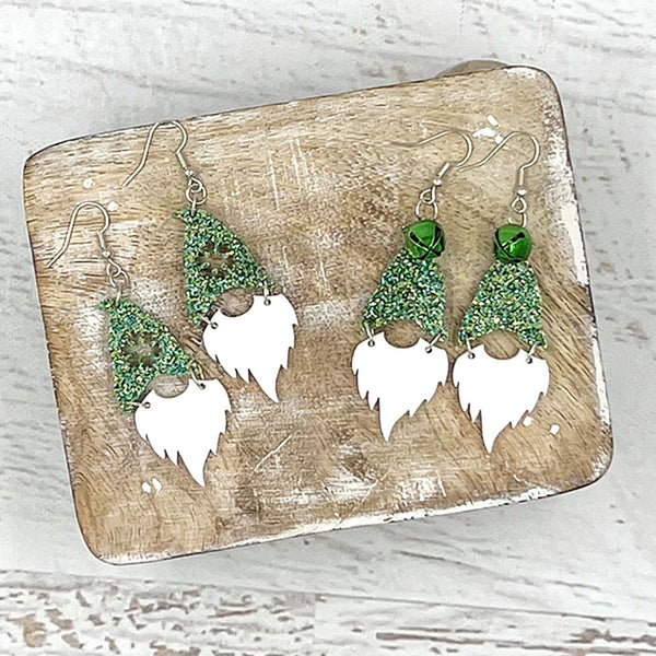 Gnome Earrings Green Glitter Style 1 & 2