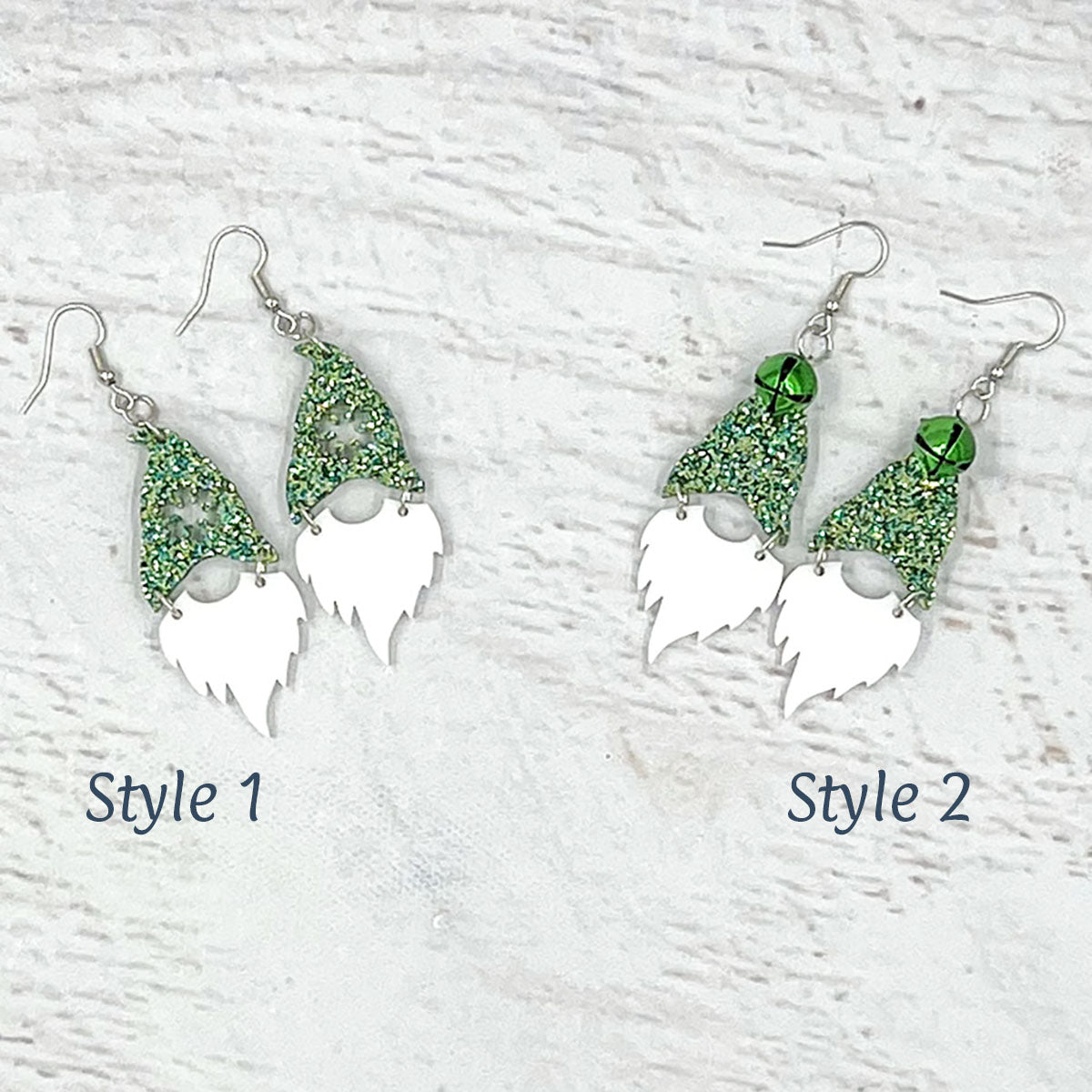 Holiday Gnome Earrings - Green Glitter Acrylic Christmas Jewelry