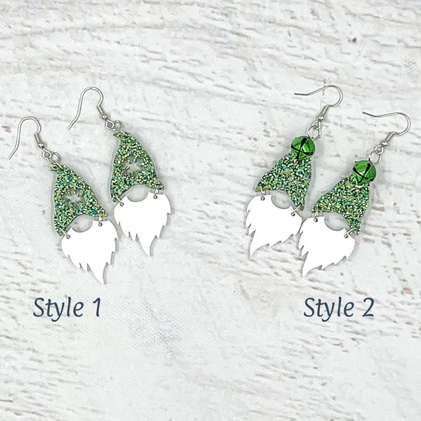 Holiday Gnome Earrings - Green Glitter Acrylic Christmas Jewelry