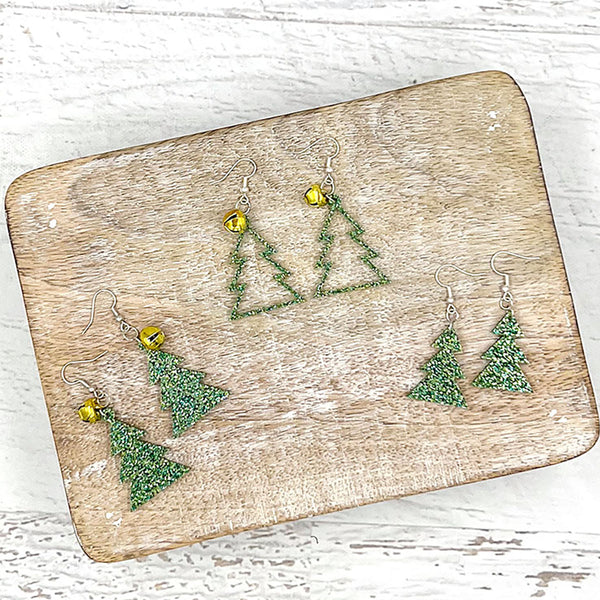 Tree Earrings Green Glitter Style 1, 2 & 3