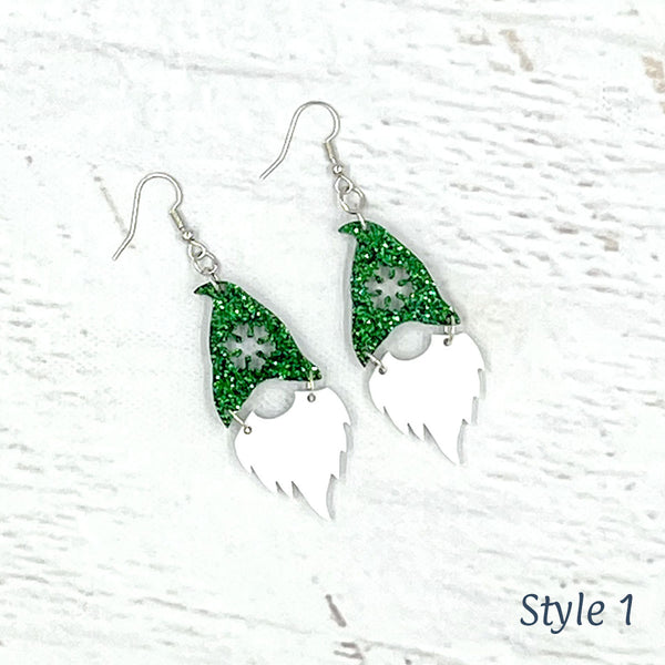 Gnome Earrings Shamrock Green Glitter Style 1