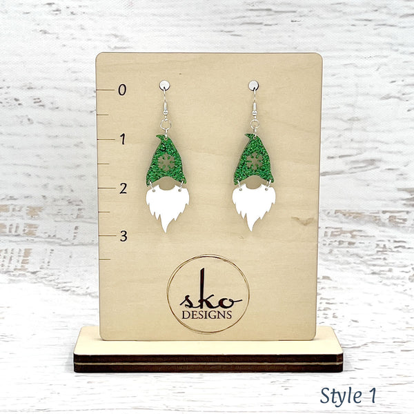 Gnome Earrings Shamrock Green Glitter Style 1