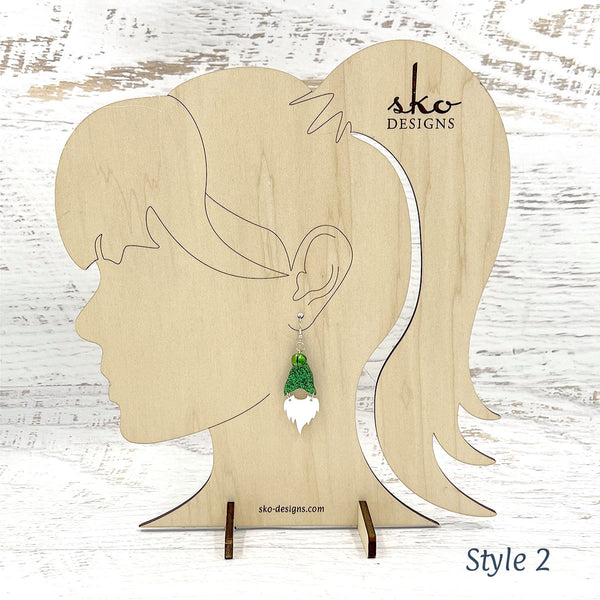 Gnome Earrings Shamrock Green Glitter Style 2