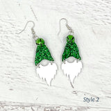 Gnome Earrings Shamrock Green Glitter Style 2
