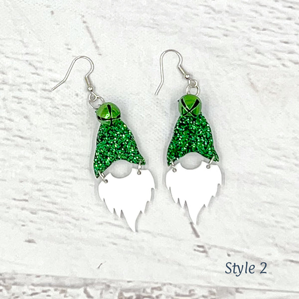 Gnome Earrings Shamrock Green Glitter Style 2