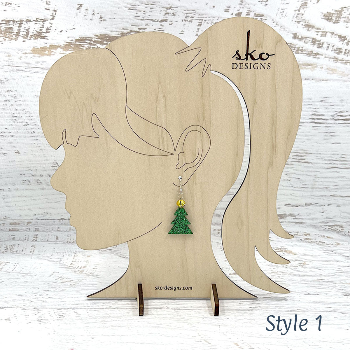 Tree Earrings Shamrock Green Glitter Style 1