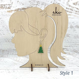 Tree Earrings Shamrock Green Glitter Style 1