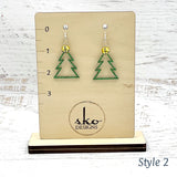 Tree Earrings Shamrock Green Glitter Style 2