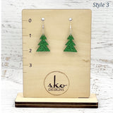 Tree Earrings Shamrock Green Glitter Style 3