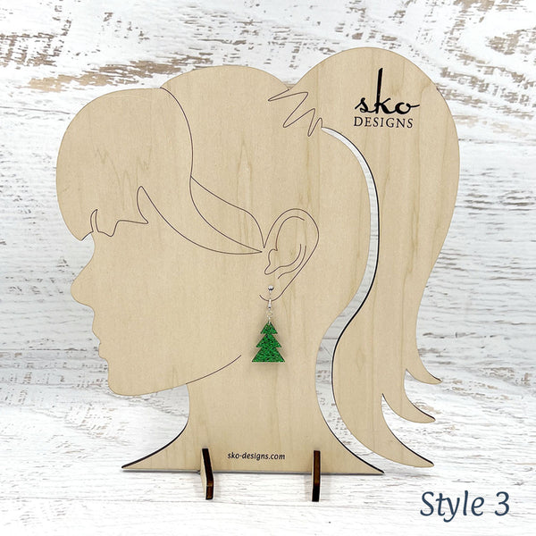 Tree Earrings Shamrock Green Glitter Style 3