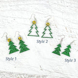 Tree Earrings Shamrock Green Glitter Style 1, 2 & 3
